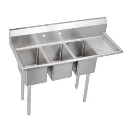 Dependabilt Stainless Steel 48-1/2" X 19-13/16" X 43-3/4" 16 Gauge Three Compartment Sink W/ 12" Right Drainboard And Stainless Steel Legs, 3C10X14-R-12X