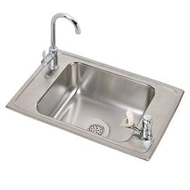 Celebrity Stainless Steel 25" X 17" X 6-1/2" 2-Hole Single Bowl Drop-In Classroom Ada Sink W/Vr Faucet+Drain+Bubbler, CDKAD2517VRC