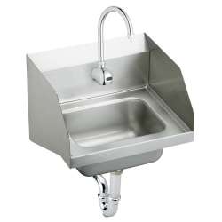 Stainless Steel 16-3/4" X 15-1/2" X 13" Single Bowl Wall Hung Handwash Sink + Side Splashes W/Faucet + Drain + P-Trap, CHS1716LRSSACC