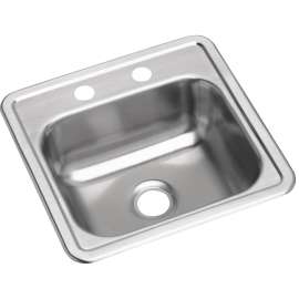 Dayton Stainless Steel 15" X 15" X 5-3/16" 2-Hole Single Bowl Drop-In Bar Sink With 3-1/2" Drain Opening, D115162
