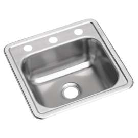 Dayton Stainless Steel 15" X 15" X 5-3/16" 3-Hole Single Bowl Drop-In Bar Sink With 3-1/2" Drain Opening, D115163