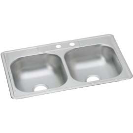 Dayton Stainless Steel 33" X 21-1/4" X 6-9/16" Mr2-Hole Equal Double Bowl Drop-In Sink, D23321MR2
