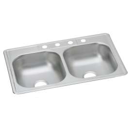 Dayton Stainless Steel 33" X 22" X 6-9/16" 4-Hole Equal Double Bowl Drop-In Sink, D233224