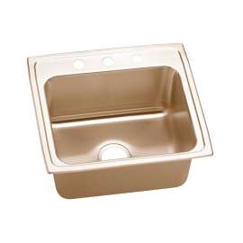 Cuverro Antimicrobial Copper 22" X 19-1/2" X 10-1/8" 3-Hole Single Bowl Drop-In Sink, DLR2219103-CU