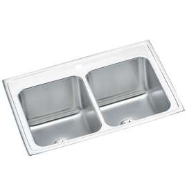 Lustertone Classic Stainless Steel 33" X 22" X 10-1/8" 1-Hole Equal Double Bowl Drop-In Sink W/Perfect Drain(R), DLR332210PD1