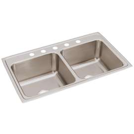 Lustertone Classic Stainless Steel 37" X 22" X 10-1/8" 5-Hole Equal Double Bowl Drop-In Sink, DLR3722105