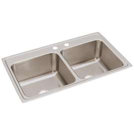 Lustertone Classic Stainless Steel 37" X 22" X 10-1/8" Mr2-Hole Equal Double Bowl Drop-In Sink, DLR372210MR2