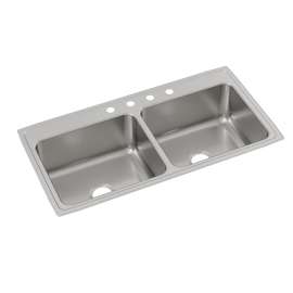 Lustertone Classic Stainless Steel 43" X 22" X 10-1/8" 4-Hole Equal Double Bowl Drop-In Sink, DLR4322104