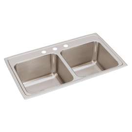 Lustertone Classic Stainless Steel 33" X 19-1/2" X 10-1/8" 3-Hole Equal Double Bowl Drop-In Sink With Quick-Clip, DLRQ3319103