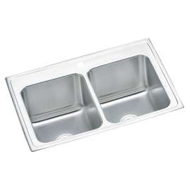 Lustertone Classic Stainless Steel 33" X 22" X 10-1/8" 1-Hole Equal Double Bowl Drop-In Sink W/Quick-Clip, DLRQ3322101