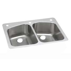 Dayton Stainless Steel 33" X 22" X 8" 1-Hole Equal Double Bowl Dual Mount Sink, DPXSR233221