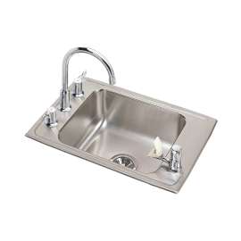 Lustertone Classic Stainless Steel 25" X 17" X 5" 4-Hole Single Bowl Drop-In Classroom Ada Sink+Faucet/Bubbler Kit And Vandal-Resistant Filtration Kit With Filter Status Monitor, DRKAD251750FFC