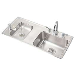 Lustertone Classic Stainless Steel 37-1/4" X 17" X 4" Double Bowl Drop-In Classroom Ada Sink Kit, DRKAD371740LC
