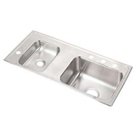 Lustertone Classic Stainless Steel 37-1/4" X 17" X 5" Double Bowl Drop-In Classroom Ada Sink, DRKAD371750L4