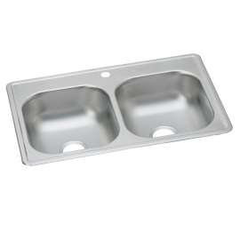 Dayton Stainless Steel 33" X 19" X 8" 1-Hole Equal Double Bowl Drop-In Sink, DSE233191