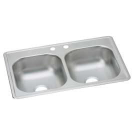 Dayton Stainless Steel 33" X 19" X 8" 2-Hole Equal Double Bowl Drop-In Sink, DSE233192
