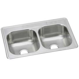Dayton Stainless Steel 33" X 22" X 8-1/16", 0-Hole Equal Double Bowl Drop-In Sink, DSE233220