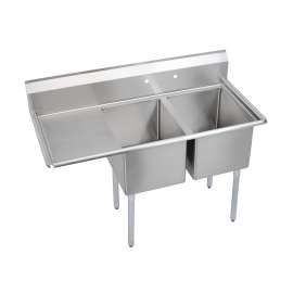 Dependabilt Stainless Steel 54-1/2" X 25-13/16" X 43-3/4" 18 Gauge Two Compartment Sink W/ 18" Left Drainboard And Stainless Steel Legs, E2C16X20-L-18X