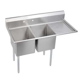 Dependabilt Stainless Steel 54-1/2" X 25-13/16" X 43-3/4" 18 Gauge Two Compartment Sink W/ 18" Right Drainboard And Stainless Steel Legs, E2C16X20-R-18X