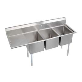 Dependabilt Stainless Steel 72-1/2" X 25-13/16" X 43-3/4" 18 Gauge Three Compartment Sink W/ 18" Left Drainboard And Stainless Steel Legs, E3C16X20-L-18X