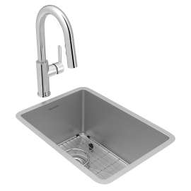 Crosstown 18 Gauge Stainless Steel 13-1/2" X 18-1/2" X 9" Single Bowl Undermount Bar Sink & Faucet Kit With Bottom Grid & Drain, ECTRU12179TFCBC
