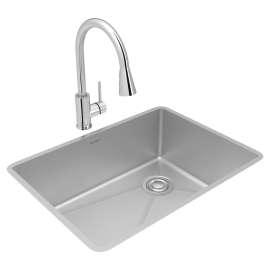 Crosstown 18 Gauge Stainless Steel 25-1/2" X 18-1/2" X 9" Single Bowl Undermount Sink & Faucet Kit With Drain, ECTRU24179RTFCC
