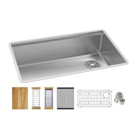 Crosstown 18 Gauge Workstation Stainless Steel 31-1/2" X 18-1/2" X 9" Single Bowl Undermount Sink Kit, ECTRU30169RTWC