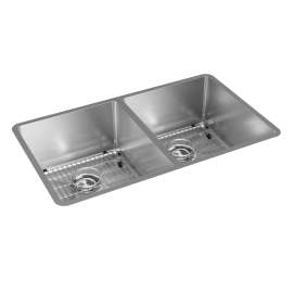 Crosstown 18 Gauge Stainless Steel 31-1/2" X 18-1/2" X 9" Equal Double Bowl Undermount Sink Kit, ECTRU31179TC