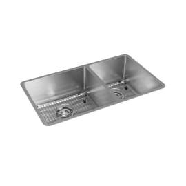 Crosstown 18 Gauge Stainless Steel 31-1/2" X 18-1/2" X 9" 60/40 Double Bowl Undermount Sink Kit, ECTRU32179RTC
