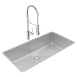 Crosstown 18 Gauge Stainless Steel 36-1/2" X 18-1/2" X 9" Single Bowl Undermount Sink & Faucet Kit With Drain, ECTRU35179TFCC