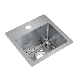 Crosstown 18 Gauge Stainless Steel 15" X 15" X 9" 1-Hole Single Bowl Dual Mount Bar Sink Kit, ECTSR15159TBG1