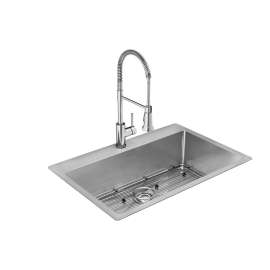 Crosstown 18 Gauge Stainless Steel 33" X 22" X 9" 1-Hole Single Bowl Dual Mount Sink Kit With Faucet, ECTSRS33229TFC