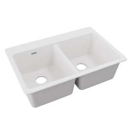 Quartz Classic 33" X 22" X 9-1/2" Equal Double Bowl Drop-In Sink White, ELG3322WH0