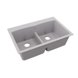 Quartz Classic 33" X 22" X 10" Equal Double Bowl Drop-In Sink With Aqua Divide Greystone, ELGDLB3322GS0