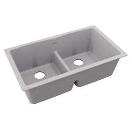 Quartz Classic 33" X 19" X 10" Equal Double Bowl Undermount Sink With Aqua Divide Greystone, ELGDULB3322GS0