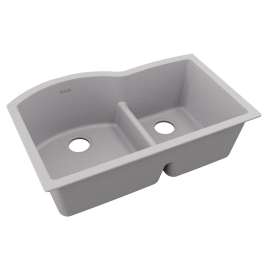 Quartz Classic 33" X 22" X 10" Offset 60/40 Double Bowl Undermount Sink With Aqua Divide Greystone, ELGHU3322RGS0