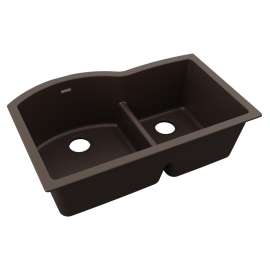 Quartz Classic 33" X 22" X 10" Offset 60/40 Double Bowl Undermount Sink With Aqua Divide Mocha, ELGHU3322RMC0
