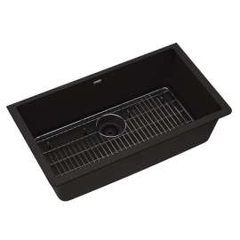 Quartz Classic 33" X 18-7/16" X 9-7/16" Single Bowl Undermount Sink Kit Black, ELGRU13322BK0C