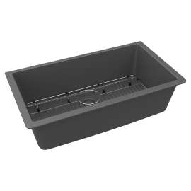 Quartz Classic 33" X 18-7/16" X 9-7/16", Single Bowl Undermount Sink Kit, Graphite, ELGRU13322GT0C