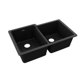 Quartz Classic 33" X 20-1/2" X 9-1/2" Offset Double Bowl Undermount Sink Black, ELGU250RBK0