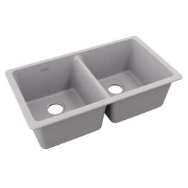 Quartz Classic 33" X 18-1/2" X 9-1/2" Equal Double Bowl Undermount Sink Greystone, ELGU3322GS0