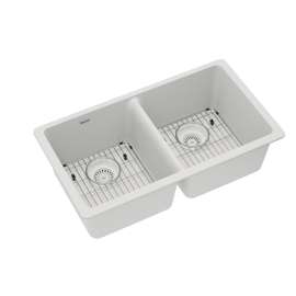 Quartz Classic 33" X 18-1/2" X 9-1/2" Equal Double Bowl Undermount Sink Kit White, ELGU3322WH0C