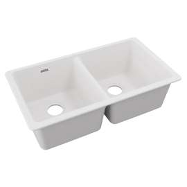 Quartz Classic 33" X 18-1/2" X 9-1/2" Equal Double Bowl Undermount Sink White, ELGU3322WH0