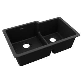 Quartz Classic 33" X 20-1/2" X 9-1/2" Offset 60/40 Double Bowl Undermount Sink With Aqua Divide Black, ELGULBO3322BK0
