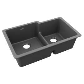 Quartz Classic 33" X 20-1/2" X 9-1/2" Offset 60/40 Double Bowl Undermount Sink With Aqua Divide Dusk Gray, ELGULBO3322GY0