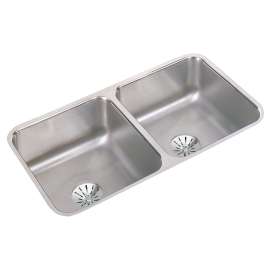 Lustertone Classic Stainless Steel, 31-3/4" X 16-1/2" X 7-1/2" Double Bowl Undermount Sink W/Perfect Drain(R), ELUH3116PD