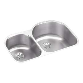 Lustertone Classic Stainless Steel 31-1/4" X 20" X 10" Offset 40/60 Double Undermount Sink W/Perfect Drain(R), ELUH311910LPD