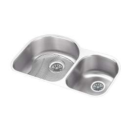 Lustertone Classic Stainless Steel 31-1/4" X 20" X 10" Offset 60/40 Double Bowl Undermount Sink Kit, ELUH311910RDBG