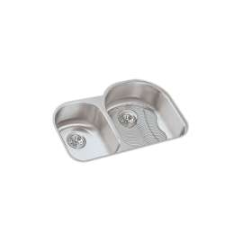 Lustertone Classic Stainless Steel 31-1/4" X 20" X 7-1/2" Offset 40/60 Double Bowl Undermount Sink Kit, ELUH3119LDBG