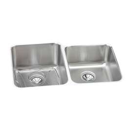 Lustertone Classic Stainless Steel, 31-1/4" X 20-1/2" X 9-7/8" Offset 60/40Double Bowl Undermount Sink Kit, ELUH3120RDBG